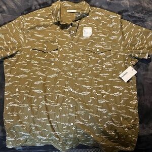 Sonoma Shirt Mens XXL Green Button Up Short Sleeve Casual Lightweight Waves